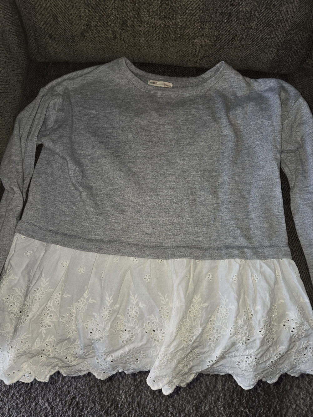 Charmed HeartsGray Crewneck Top With Lace Bottom